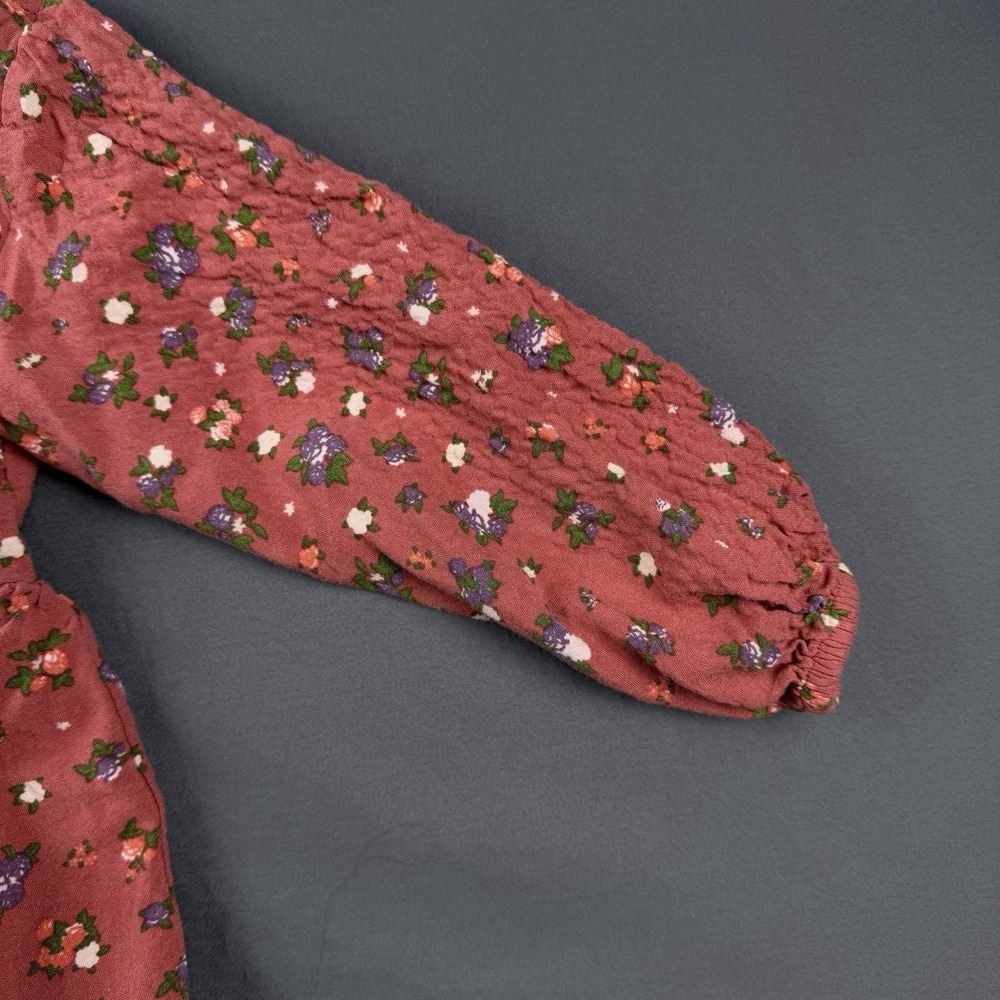 ZARA Girls Red Floral A-Line Knee Length Dress 2-3 Years Long Sleeve Ruffle - Picture 3 of 13